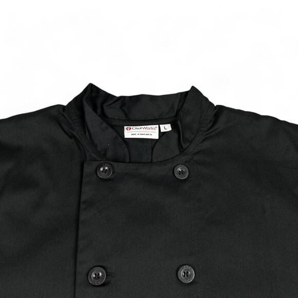 Chef Works Chef Coat Adult LARGE Black Long Sleeve Uniform Jacket Cook Workwear - Picture 2 of 8
